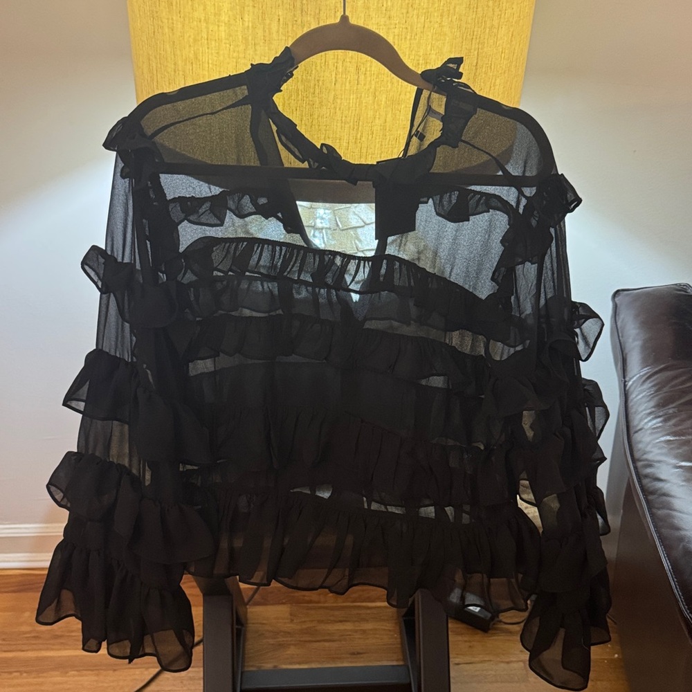 N by Nancy Ruffled Women's Top sheer mesh layered ruffles long sleeve NWT LARGE